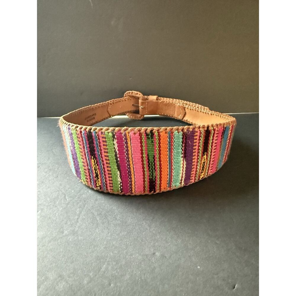 Lands End Southwestern Colorful Boho Belt Woven 28 Inches Leather Guatemala